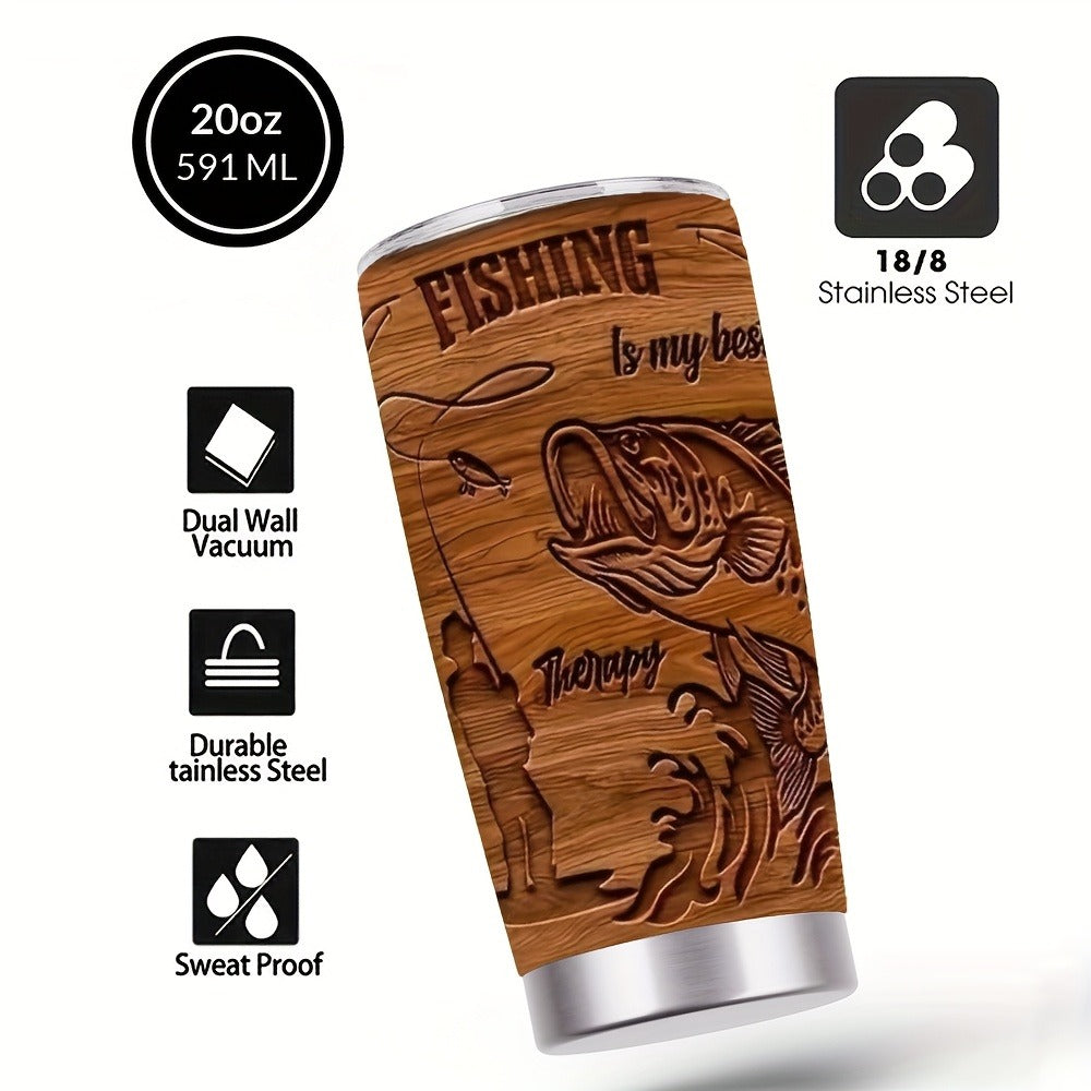 Fisherman Graphic Insulated Tumbler 20oz 304 Stainless Steel with Lid and Straw Travel Cup for Hot Cold Drinks Camping Drinkware Gift for Dad Birthday Fathers Day Brown