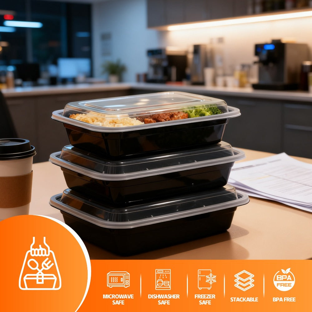 Meal Prep Containers with Lids 50 Pack BPA Free ¨C 32oz & 38oz Stackable Disposable Plastic Food Storage Containers, Microwave Dishwasher Freezer Safe | Restaurant, Catering, Home Kitchen & Lunch Boxes