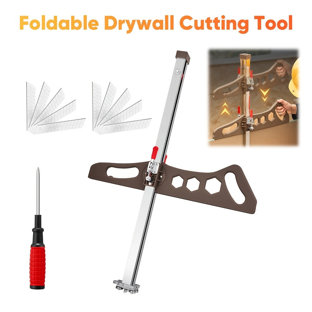 Drywall Scoring Knife 23-Wheel Foldable Gypsum Board Cutter with Adjustable Guide & Ergonomic Handle ¨C Manual Precision Cutting Tool for DIY Home Renovation Construction No Power Needed