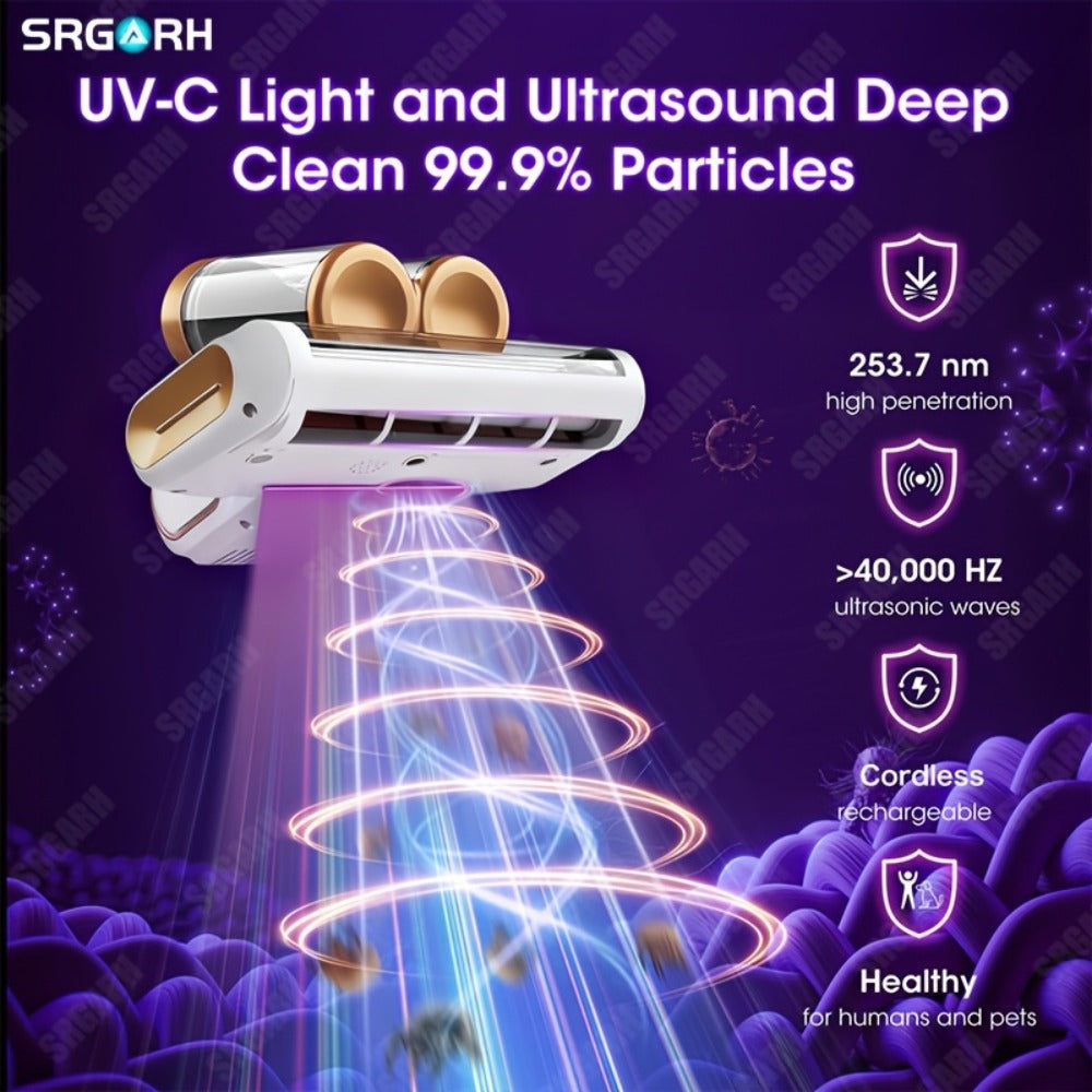 Cordless Mattress Vacuum Cleaner 16Kpa UV Light & 80000 RPM Sonic Technology, 3-Min Fast Charge Handheld Bed Vacuum for Mattress Sofa Carpet Dust Mites