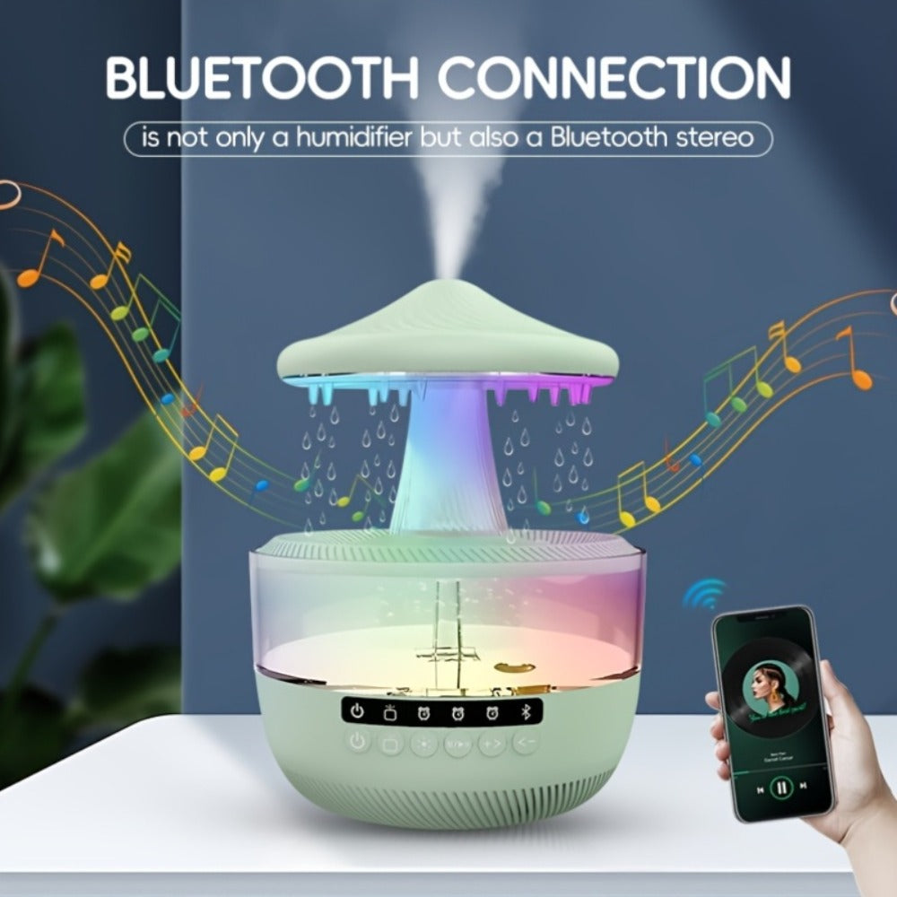 Raindrop Humidifier with LED Color-Changing Light & Wireless Music | 11.83oz Large Tank, Dual Control, Essential Oil Compatible, Cool Mist for Bedroom, Valentine's & Garden Decor | White