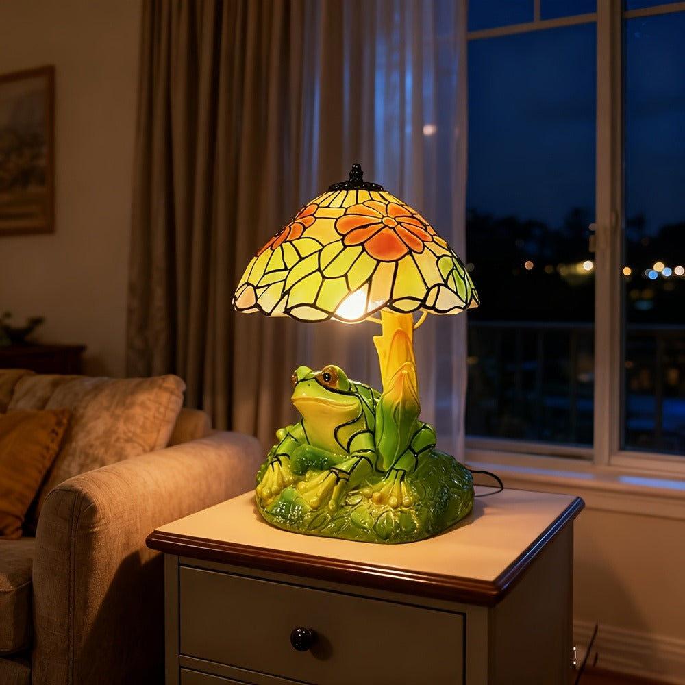 3D Frog Table Lamp Floral Painted Flower Night Light Warm Ambiance Home Decor Bedside Office Desk Study Decor Wedding Birthday Holiday Gift Cute Room Decor