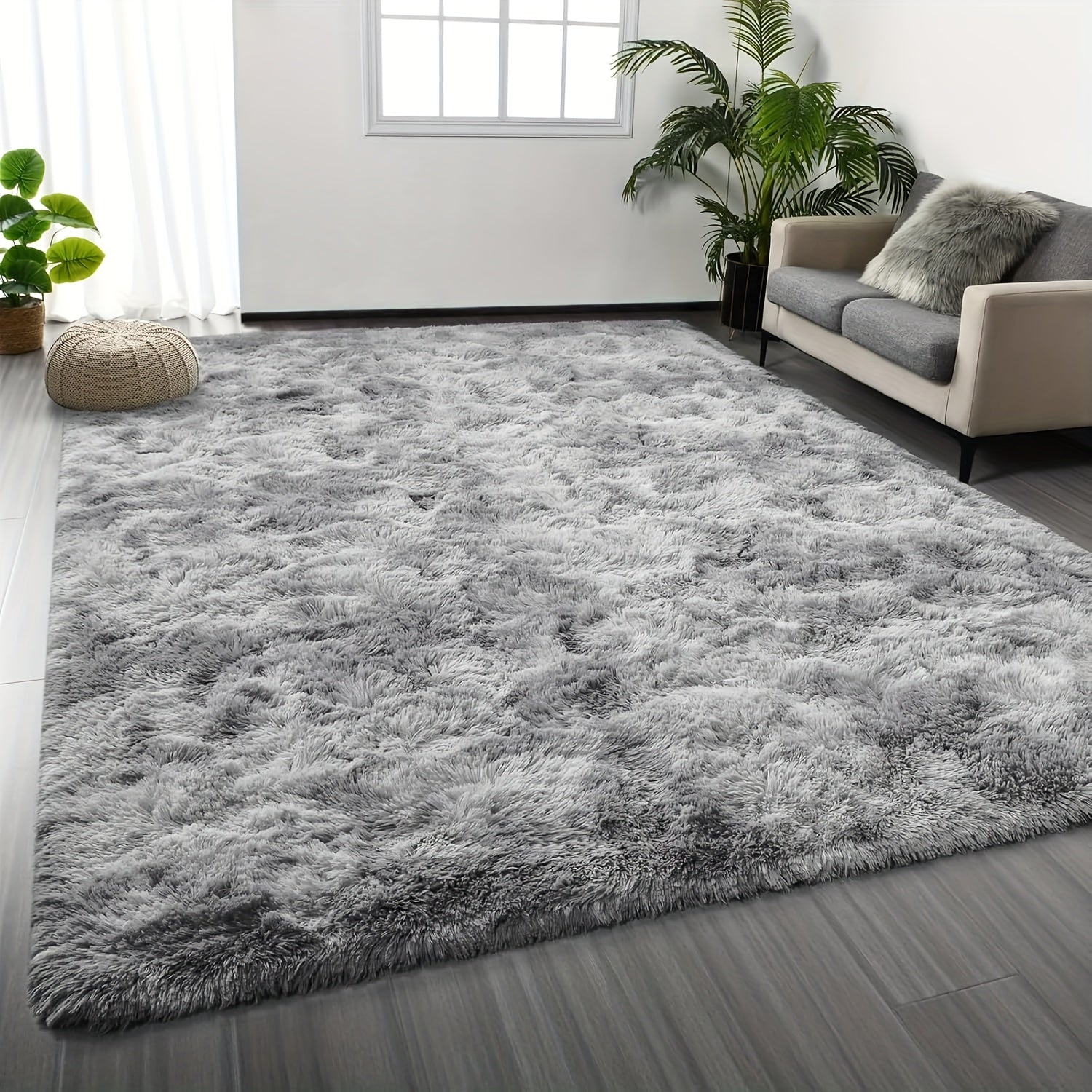 Shaggy Plush Area Rug - Soft Fluffy Carpet for Living Room, Bedroom & Sofa | Non-Slip Machine Washable Tie-Dye & Solid Color Long Pile Rug | Luxury Home Decor Floor Mat in Multiple Sizes & Colors