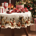 Christmas Tablecloth Vintage Snowman Reindeer Christmas Tree Red Holiday Table Cover for Rectangular Round Oval Tables Durable Polyester Fabric Party Home Restaurant Decorations
