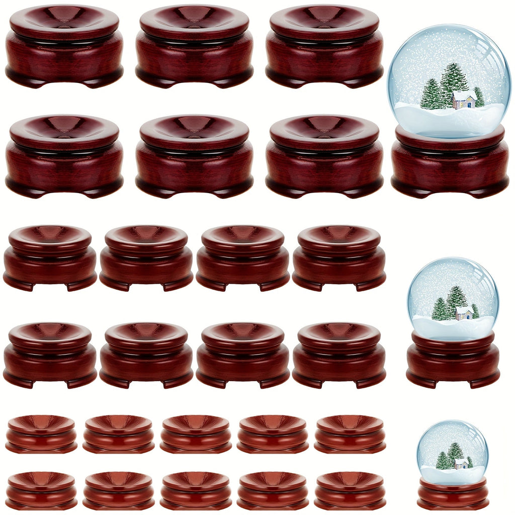 Crystal Sphere Stands 24pcs 3 Sizes, Wood Ball Holder Display Stand for Crystal Balls Eggs Gemstone Rocks, Dark Red Wooden Ring Stand for Home Decor 1.2 1.4 1.6 Inch