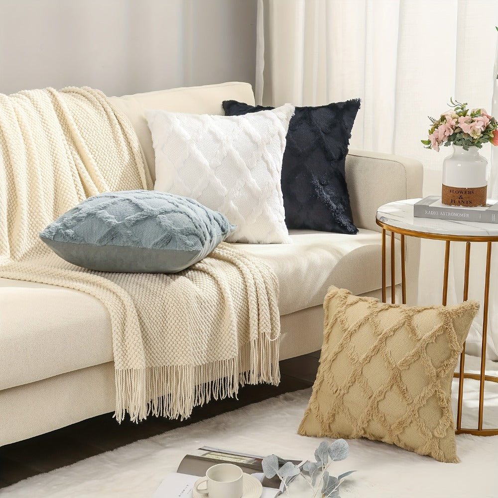 Decorative Pillow Covers 18x18 Set of 4 Boho Soft Plush Faux Wool Throw Pillow Cases with Zipper for Sofa Couch Bedroom Living Room - Luxury Cushion Covers