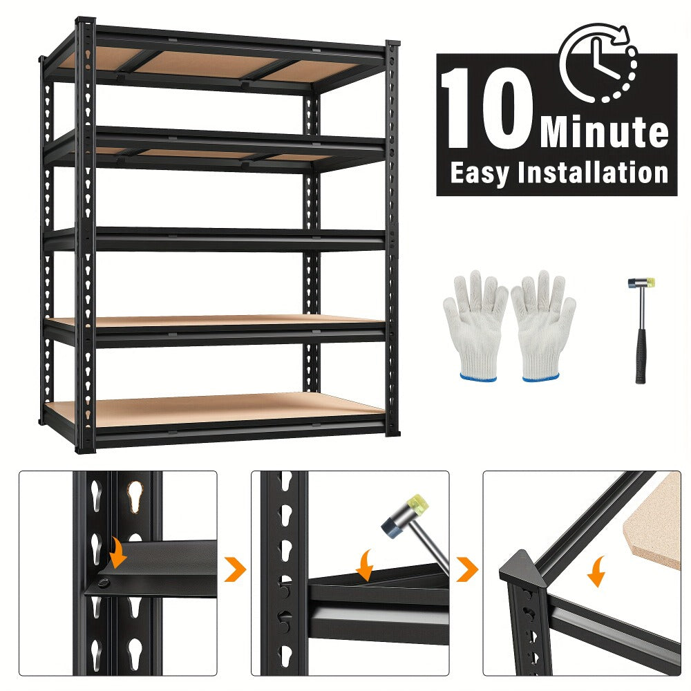 Heavy Duty Garage Shelving 5-Tier Metal Storage Shelves 3020LBS Capacity Adjustable Steel Shelf Unit for Garage Basement Warehouse Easy Assembly Black Silver