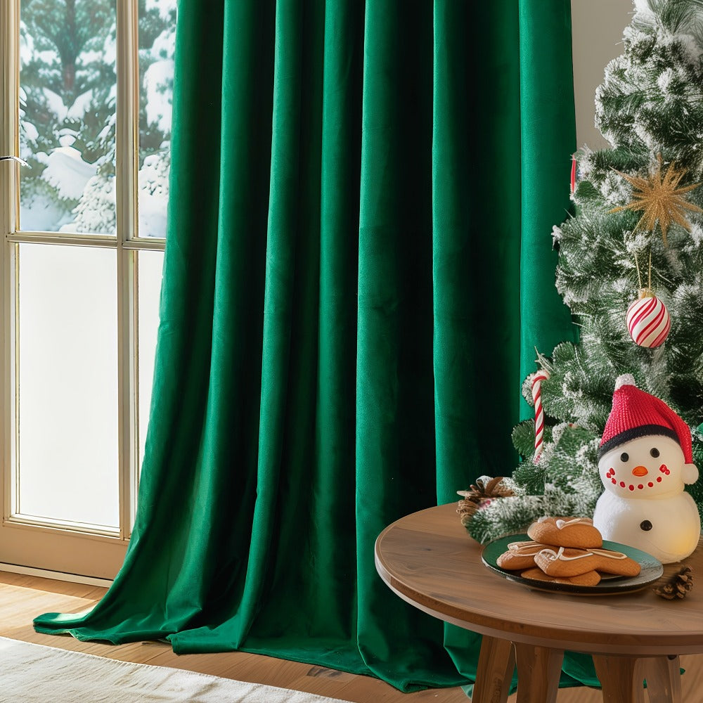 Velvet Room Darkening Curtains 2 Panels | Grommet Top Thermal Insulated Soundproof Blackout Curtains for Living Room Bedroom, Soft Solid Color Vintage Window Drapes