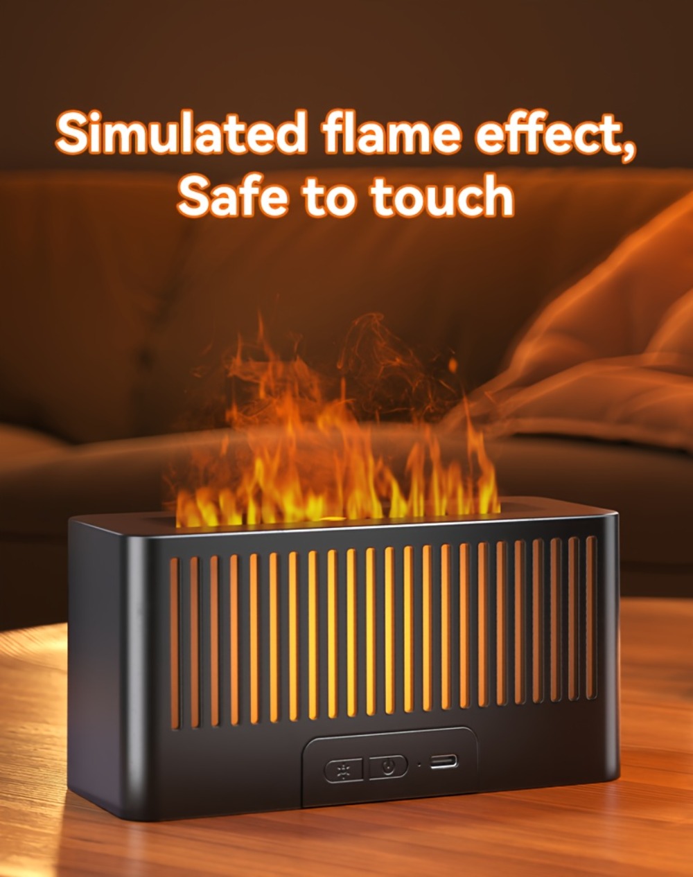Flame Humidifier with 7-Color Simulated Fire Effect | USB Aromatherapy Essential Oil Diffuser & Cool Mist Humidifier for Living Room, Bedroom & Office | Atmosphere Decor Gift | Black & White