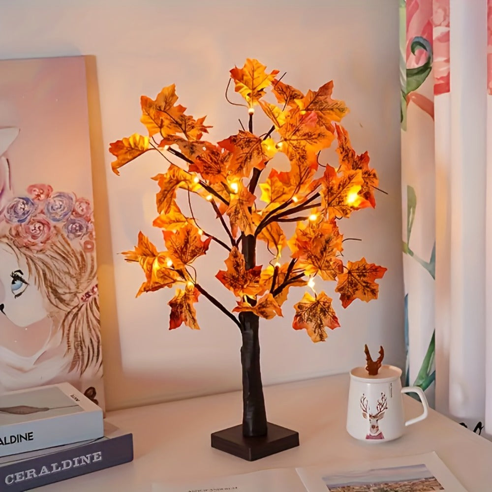 LED Maple Leaf Tree Table Lamp 2 Pack - 21 Inch Battery Powered Artificial Tree Light for Home Room Balcony Thanksgiving Christmas Fall Autumn Decor Indoor Festival Decoration