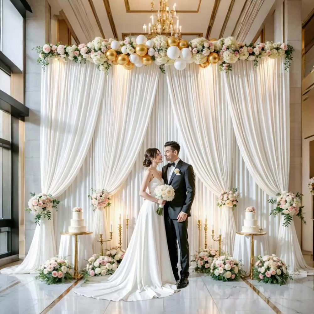 Blackout Backdrop Curtain 4 Pack 5x10 Ft - Heavyweight Nonwoven, Wrinkle-Resistant, Smooth Hanging for Wedding Birthday Baby Shower Party Photography Background Decoration