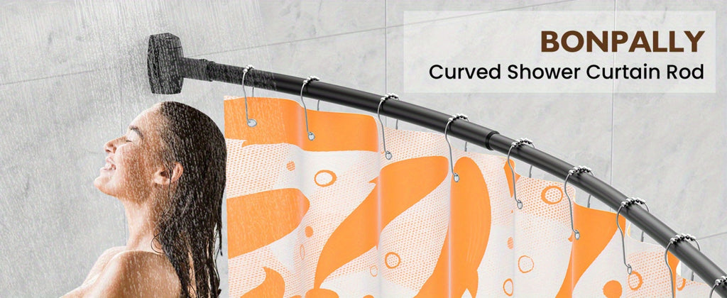 Curved Shower Curtain Rod Adjustable 43-72 Inch - Rustproof Aluminum Tension Mount No Drilling Extra Space Shower Rod for Bathtub Stall | Black Bronze Chrome Brushed Nickel | Bathroom Hardware Upgrade