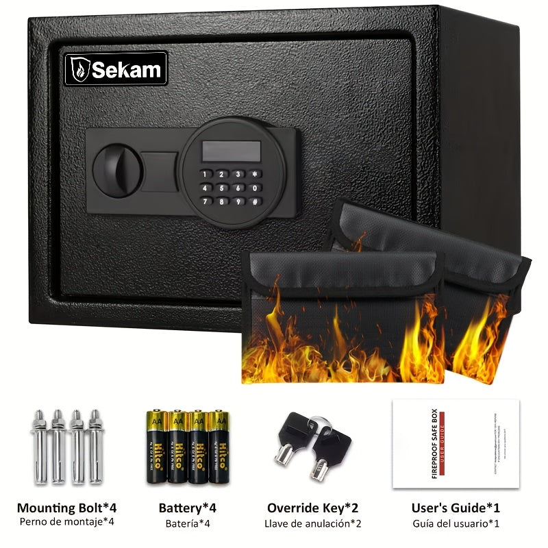 Fireproof Home Safe Box with Digital Keypad and Key Lock Heavy Duty Steel Security Safe for Money Documents Valuables Jewelry Passports 0.23 0.8 1.5 2.2 Cubic Feet Multiple Colors with Cash Bag
