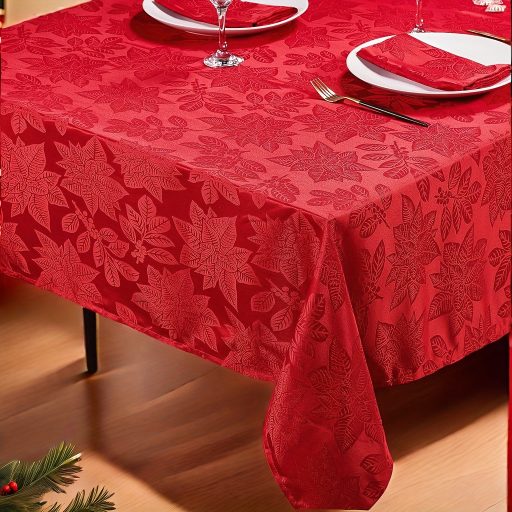 Christmas Tablecloth Red Floral Jacquard Rectangle Table Cover for Holiday Dinner Party Indoor Outdoor