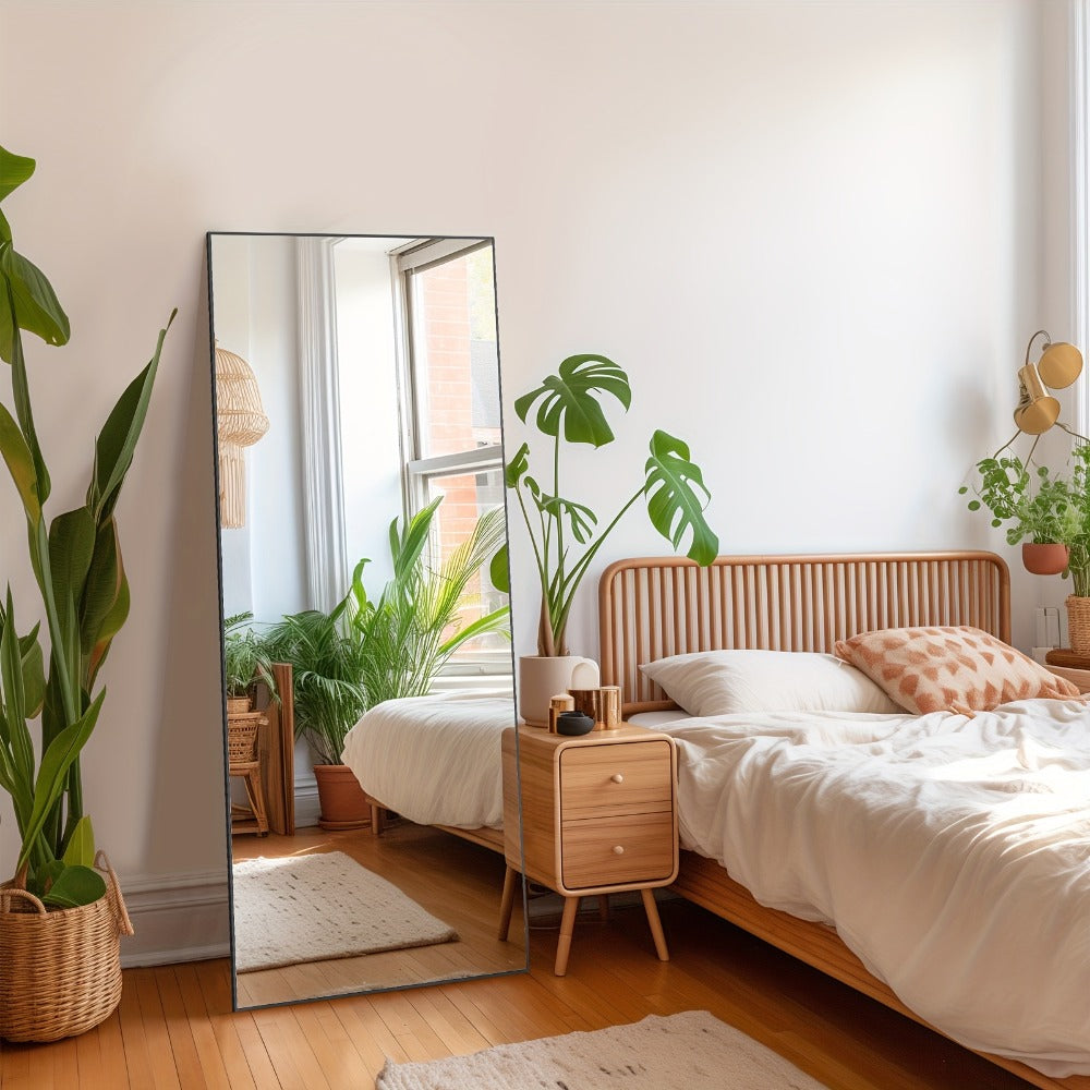 Full Length Floor Mirror with Stand ¨C Arched & Rectangular Full Body Mirror, Aluminum Alloy Frame, Shatter-Proof Nano Glass, Bedroom Living Room Cloakroom Wall Leaning Mirror
