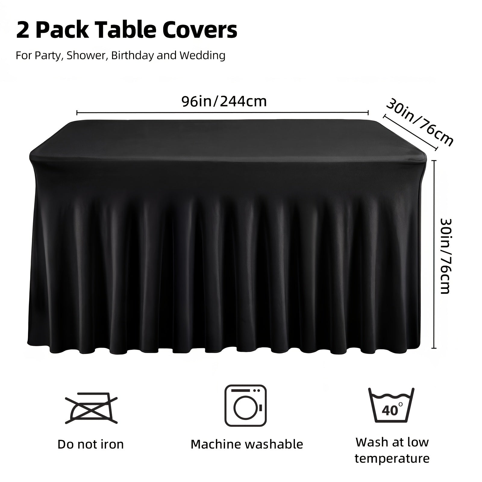 Table Skirts Tulle Table Cloth Rectangle 4ft 6ft Black White Non-Woven Fabric Table Skirt for Birthday Party Graduation Wedding Family Dinner Christmas Holiday Decoration