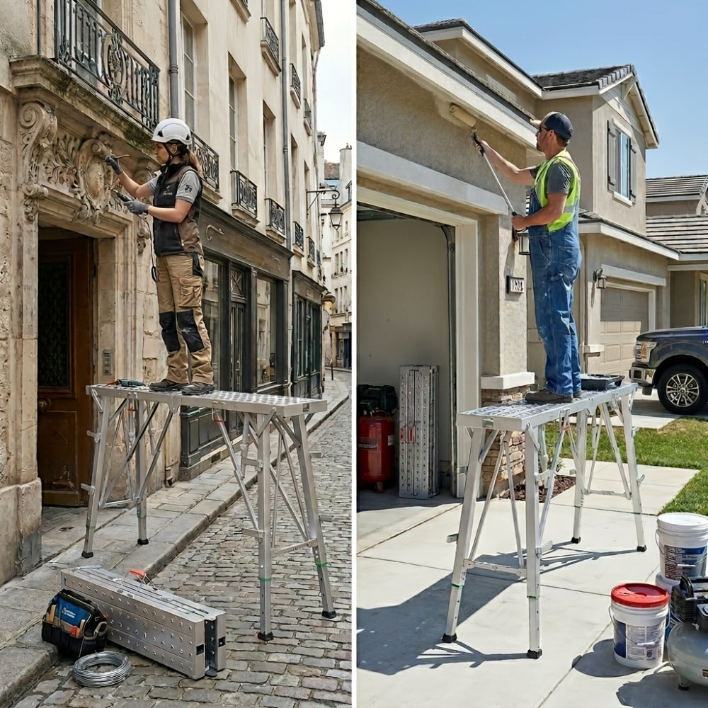 Heavy Duty Folding Work Platform Scaffold 1455 Lbs Capacity Portable Adjustable Height Ladder Stool ¨C Multi-Function Step Stool for Painting Home Renovation Construction Indoor Outdoor Use
