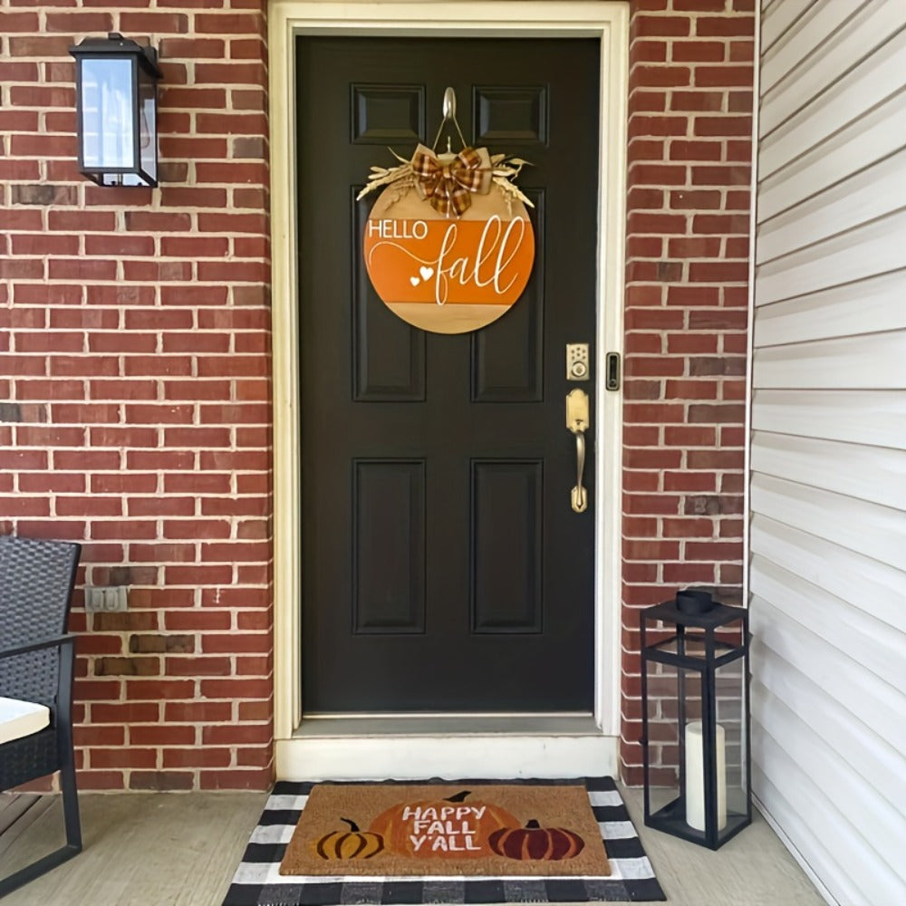 Hello Fall 3D Door Hanger ¨C Autumn Harvest Pumpkin Wheat Bow Fall Wreath Door Sign Seasonal Home Decor
