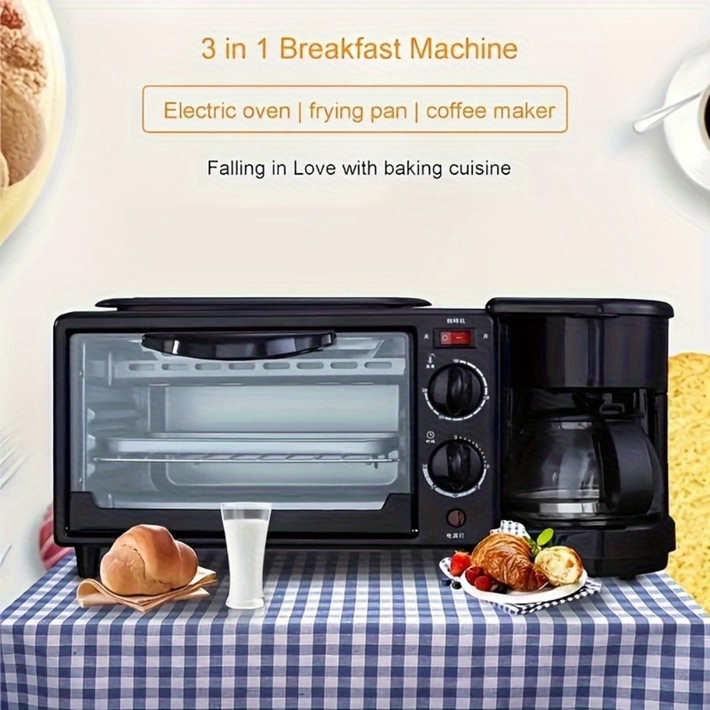 3-in-1 Breakfast Station Maker - Coffee Maker + Toaster + Frying Pan Combo, One-Touch Timing Fast Cooking, All-in-One Breakfast Machine 110V US Plug for Home Kitchen Apartment Dorm