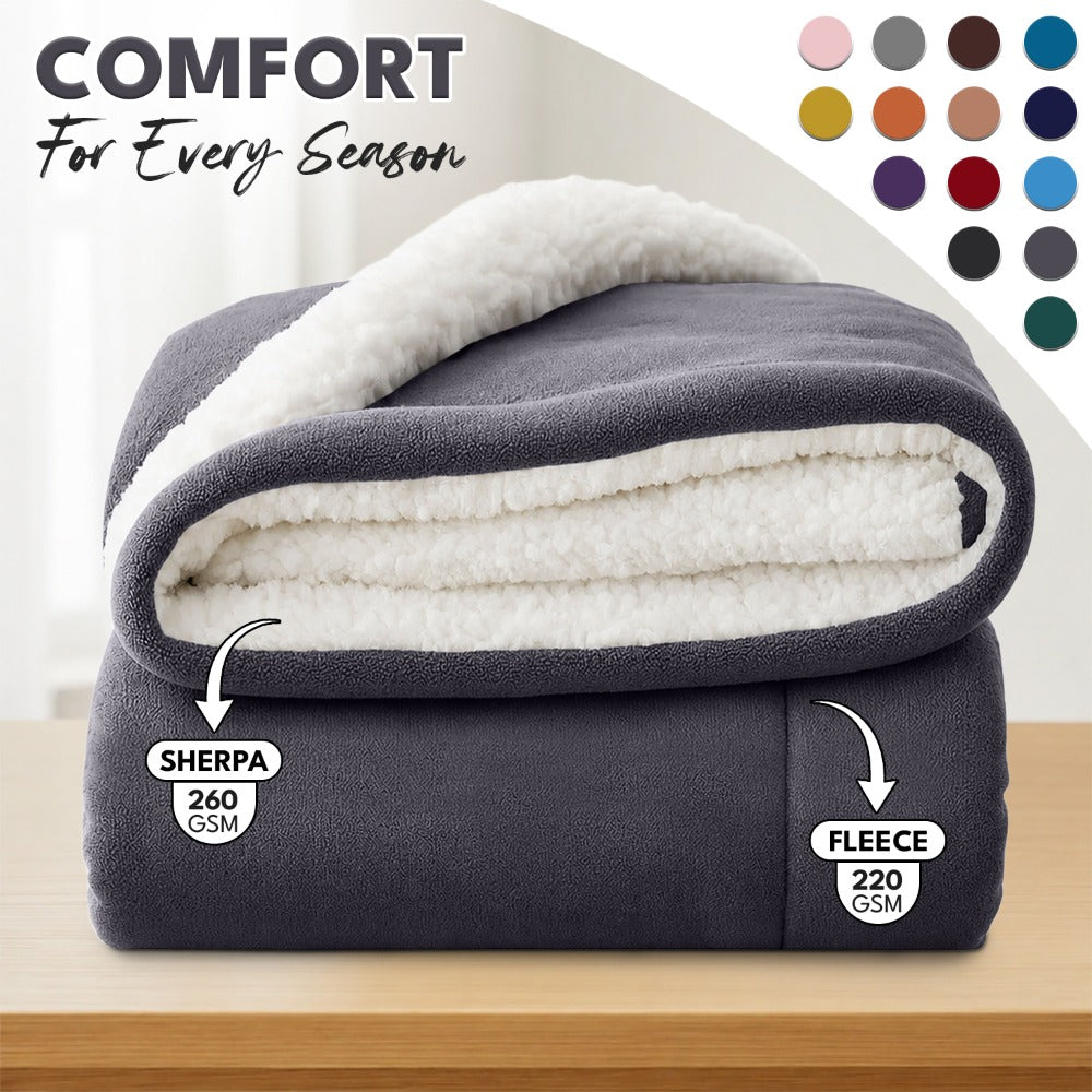 Sherpa Flannel Blanket ¨C Double-Layer Ultra Soft Warm Throw for Bed, Sofa & Bedroom Decor, Better Sleep, 14 Colors, 3 Sizes