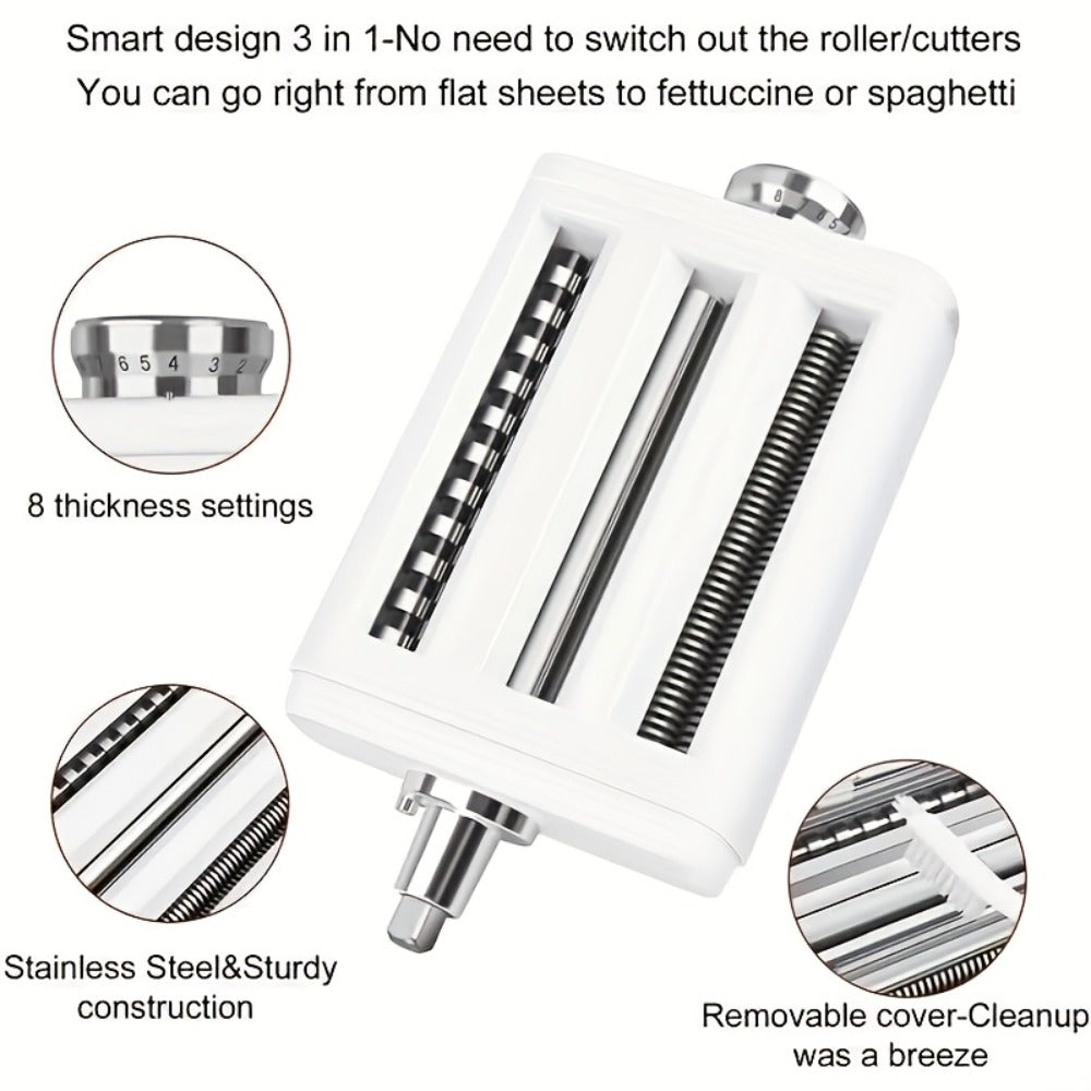 Pasta Maker Attachment for Stand Mixer ¨C 3-in-1 Stainless Steel Noodle Making Kit for Homemade Spaghetti & Fettuccine, Durable & Easy to Use, Compatible with Most Stand Mixers