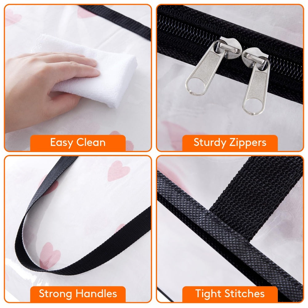 Clear Vinyl Storage Bags with Zipper Closure - 10.57 Gal Large Capacity Under-Bed Organizer for Clothes, Bedding, Blankets & Duvets, 4pcs Foldable Moving Storage Containers