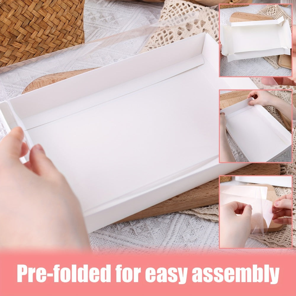 Cookie Boxes with Clear Lids 50pcs - White Bakery Boxes with Window for Macarons, Chocolates, Candy, Pastry - Paper Gift Boxes for Wedding, Christmas, Father's Day, Birthday Party Favors & Professional Baking