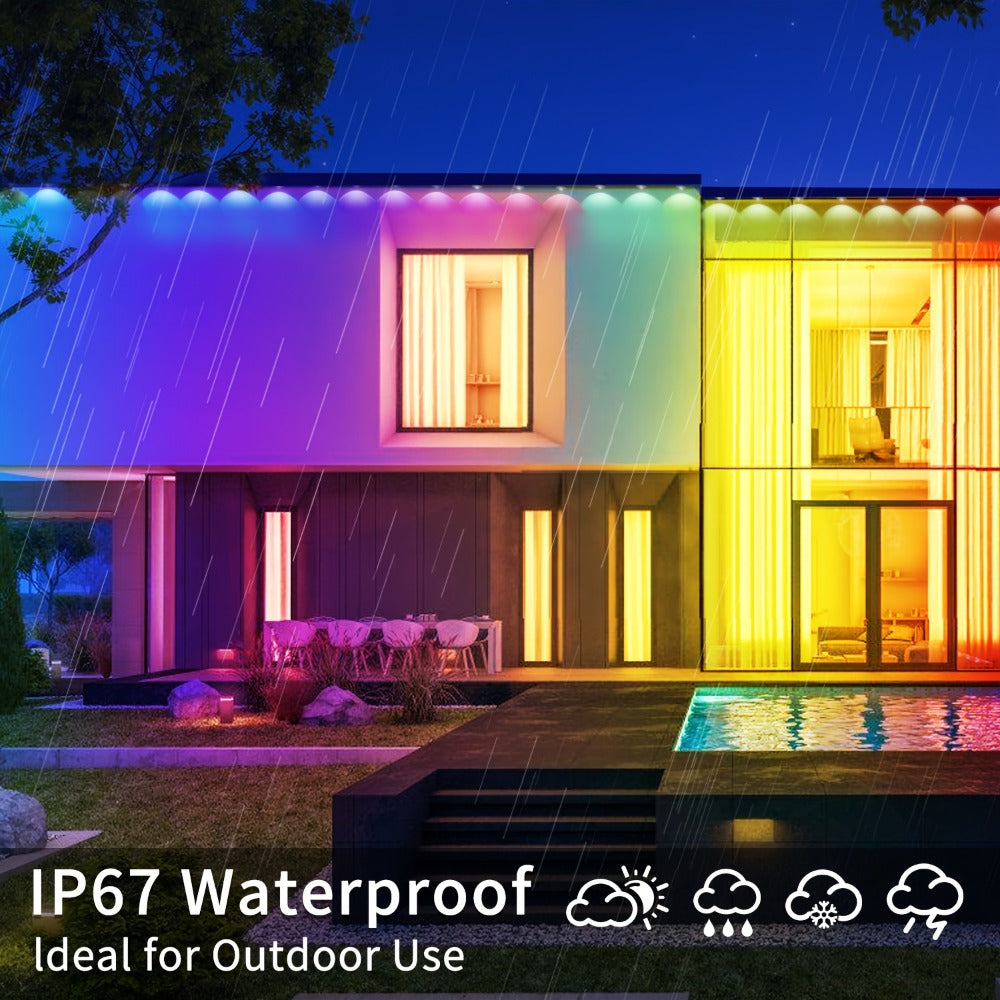 Permanent Outdoor Lights RGB Eave Light IP67 Waterproof | DIY Scene Mode Music Sync Color Changing | Outdoor Decoration Garden Party Holiday Lighting 50FT 100FT 200FT 300FT 400FT
