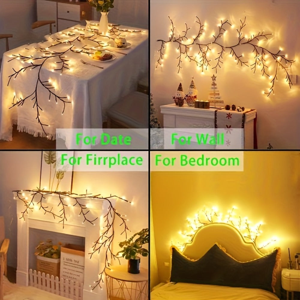 96 LED Fairy Lights USB Powered - 6ft Bendable Willow Branch String Lights with 8 Modes & Remote Control for Indoor Home Decor, Wedding, Christmas, Holiday Party