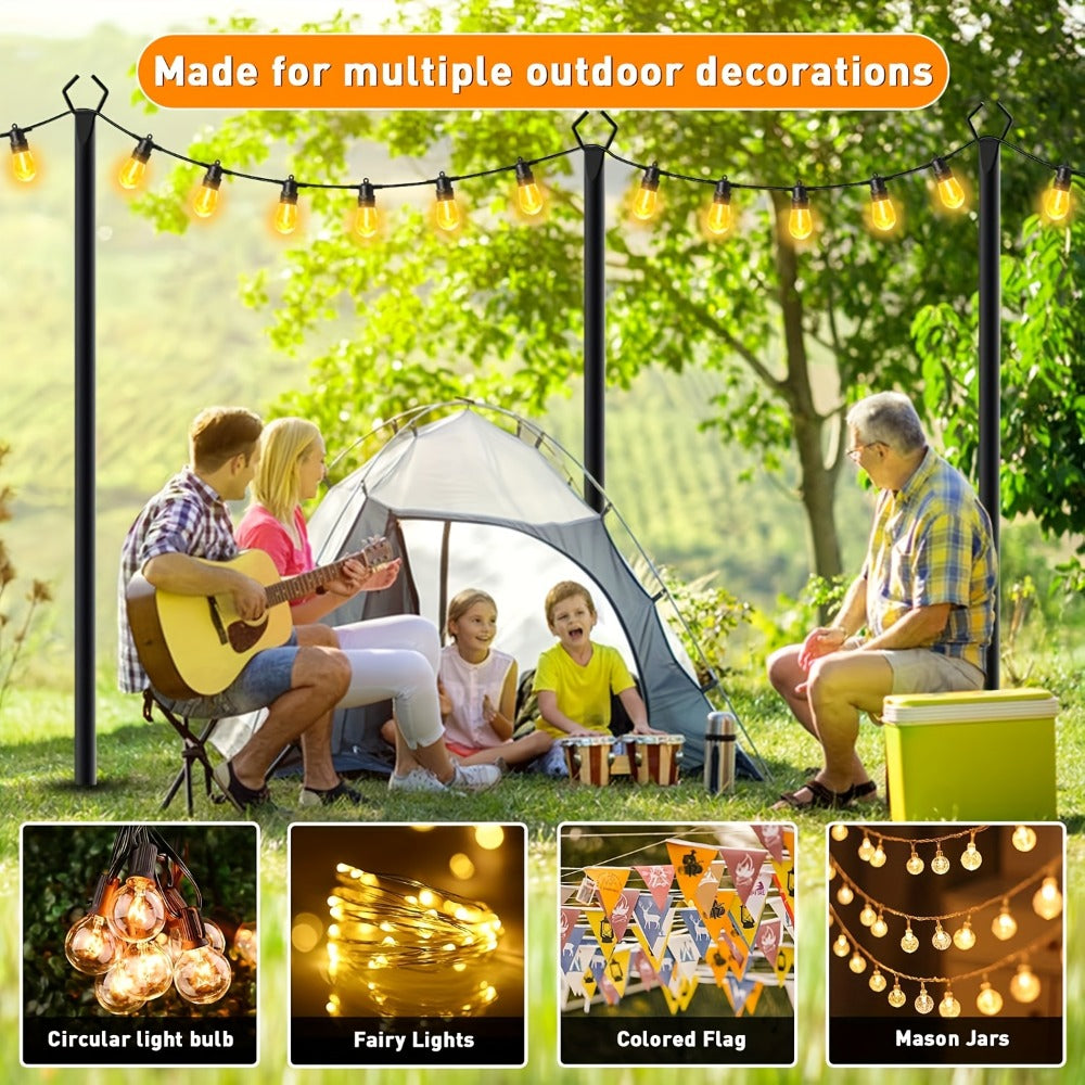 Outdoor String Light Poles 4 Pack - 11.1FT Heavy Duty Metal Forked Light Stand for Patio Backyard Garden Deck, Rustproof All-Season String Light Pole for Wedding Party Christmas Camping Decor