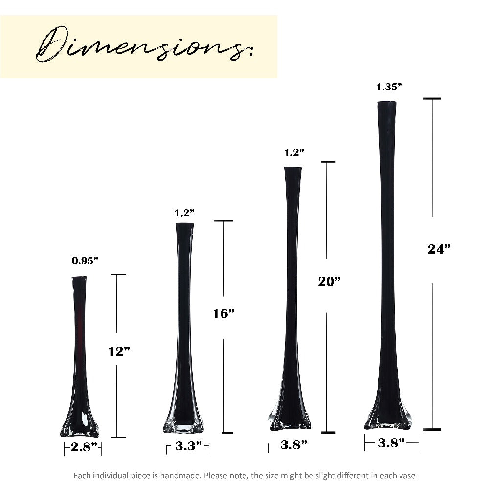 Eiffel Tower Vase Pack of 12 ¨C Tall Glass Flower Vases for Wedding Centerpiece, Event Table Decor, Floral Arrangements & Party Decoration, Clear Black White, 12¡± 16¡± 20¡± 24¡± Sizes
