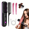 Portable Wireless Hair Straightener Comb USB Rechargeable 3-Speed Temp Control Negative Ion LED Display Lightweight for Travel