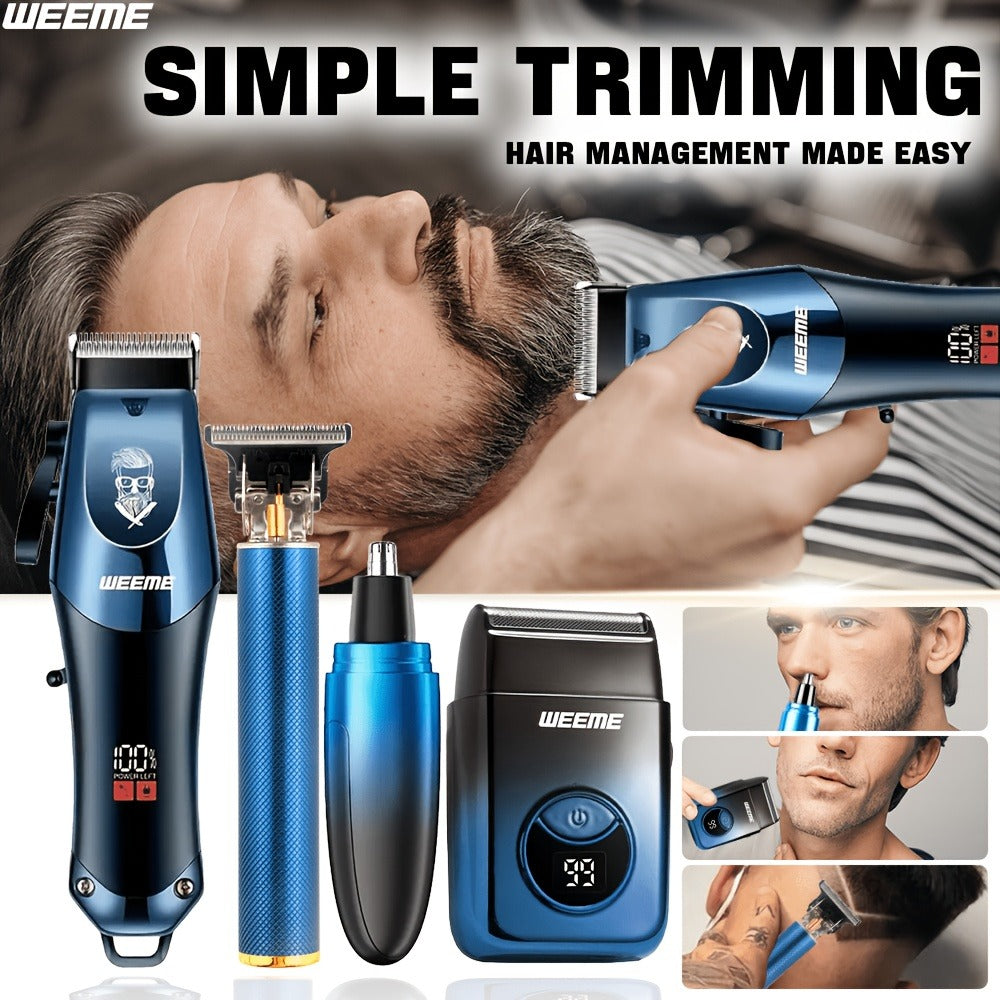 Electric Shaver Grooming Set for Men Hair Clipper Nose Trimmer Razor DIY Barber Kit USB Rechargeable 2 4 Piece Set Gift for Husband Dad Blue Gold White Green