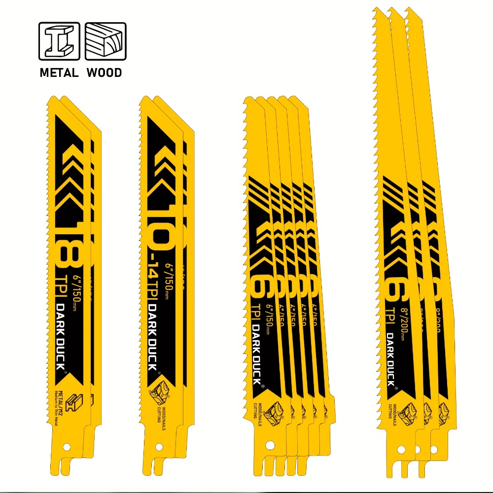 Saw Blade Set Reciprocating 12-Piece Premium Wood & Metal Cutting Blades with Storage Pouch - Heavy Duty High-Carbon Steel, Universal Fit for Cordless & Electric Saws, Pruning, PVC & Demolition