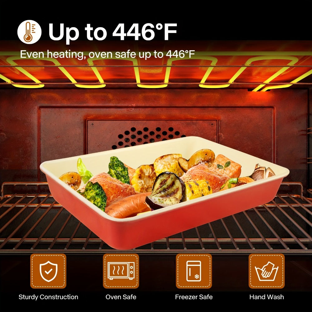 Non-Stick Baking Pan Set Carbon Steel Rectangular Deep Cake Pan Oven Safe Roasting Tray for Cookies Brownies