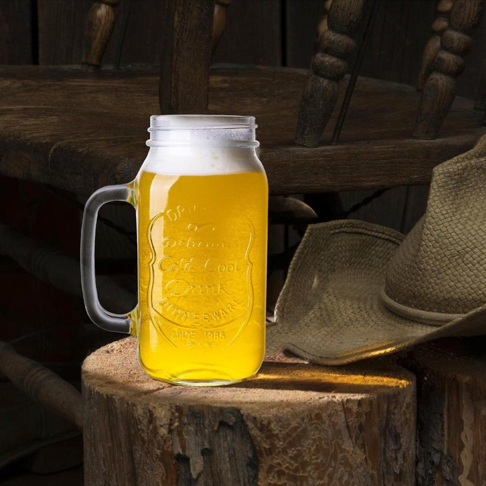 24oz Mason Jar Drinking Glasses with Handle 4 Pack ¨C Party Beverage Cups, Dishwasher Safe Glass Mugs
