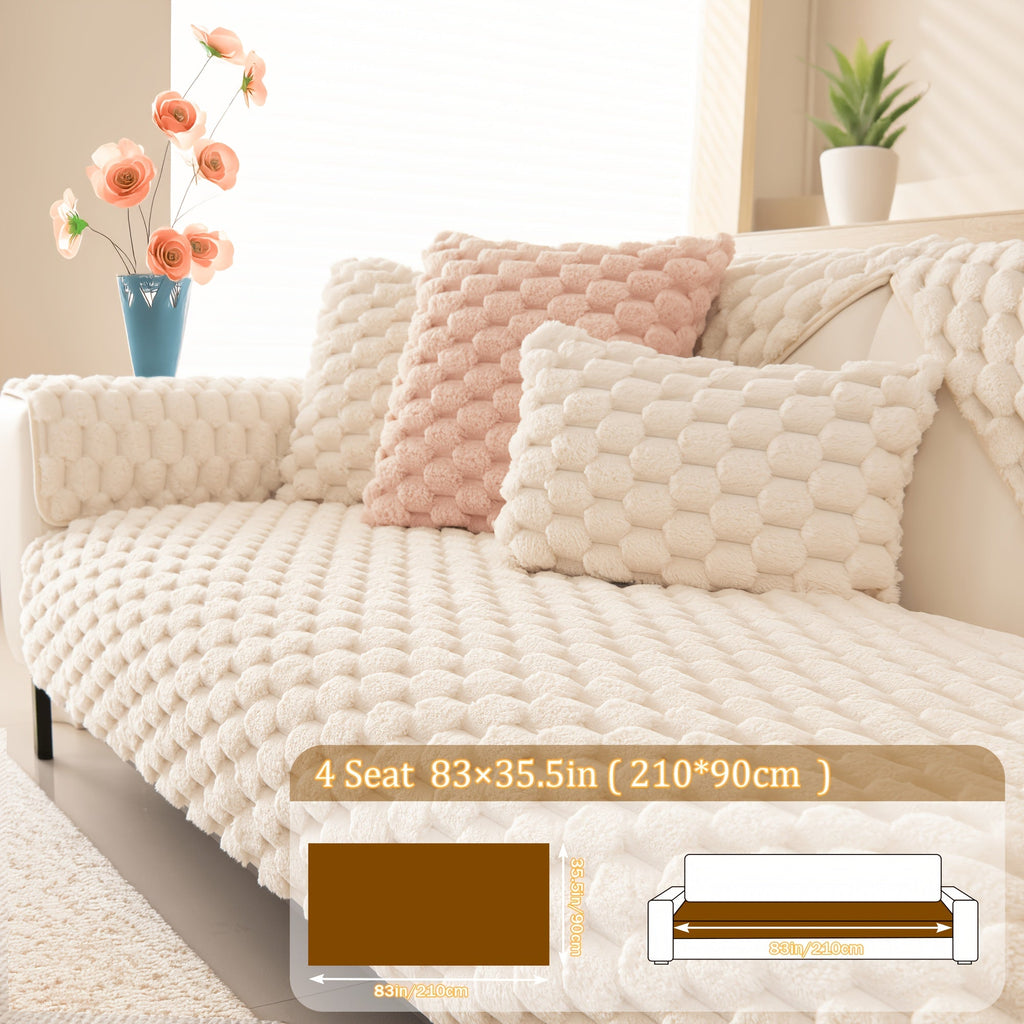 Non-Slip Sofa Cushion Cover Fuzzy Couch Pad Anti-Scratch Pet Friendly Machine Washable Fits 2 3 4 Seat Sectional Recliner 35.5 Inch Wide Beige Light Brown Grey