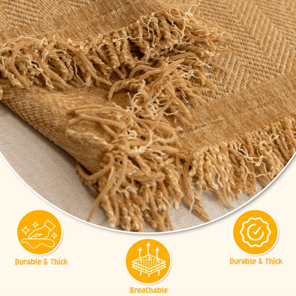 Couch Cover Throw Chenille Fringe Extra Large - Pet Friendly Scratch Proof Non-Slip Washable Polyester Sofa Protector | 3 Seat 71x102in 4 Seat 71x134in | Beige Gray Brown | Living Room Multipurpose