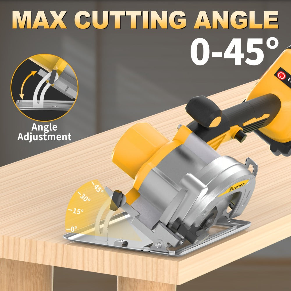 Brushless Circular Saw 5-Inch Kit 6900RPM with Battery & Charger ¨C 45¡ã Bevel Cut, Up to 6 Saw Blades, 2.0AH / 4.0AH Battery Options, Cordless Woodworking Saw for Wood Cutting, Garden & DIY Projects
