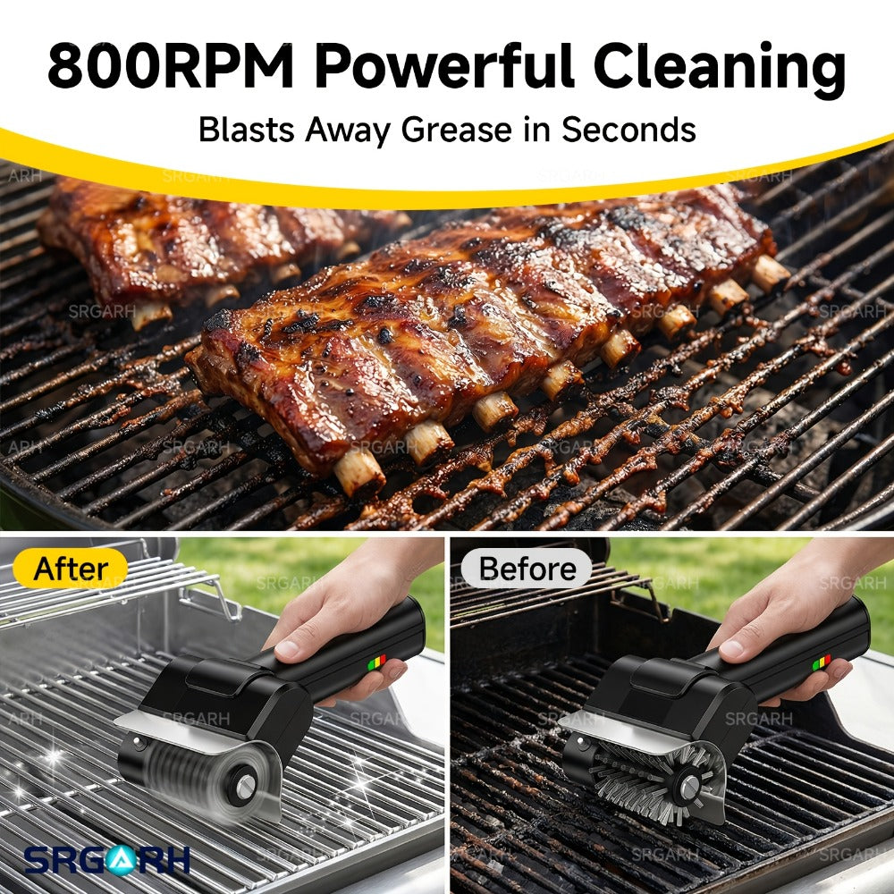 Electric BBQ Grill Brush Cordless Rechargeable Grill Cleaner with 800 RPM Rotating Head, 2000mAh Battery, 304 Stainless Steel Bristles ¨C Outdoor Grilling Tool, Father's Day Gift