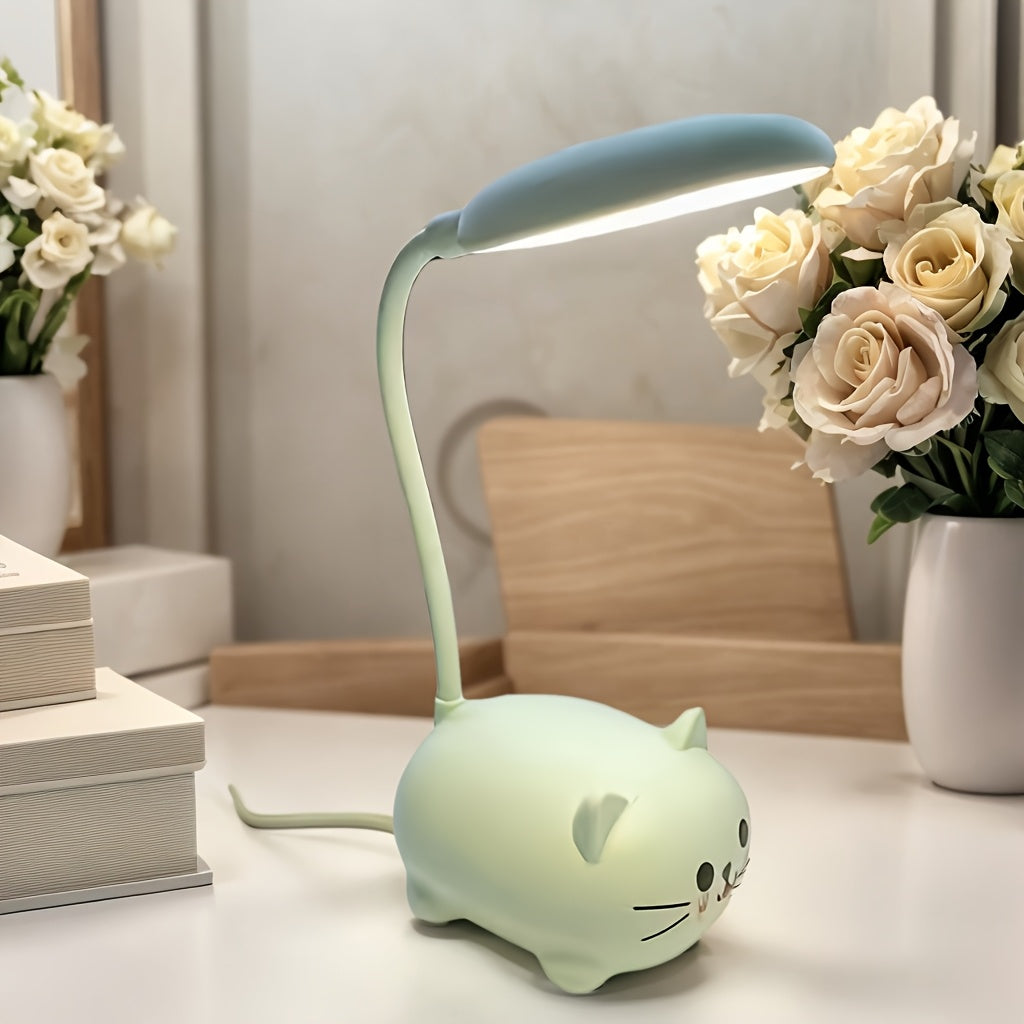 Cute Animal LED Night Light ¨C Mini Cartoon Table Lamp, Foldable USB Rechargeable, Portable Desk Reading Light for Bedroom Kids Room, Blue Bunny Cat Styles, Kawaii Room Decor Lamp