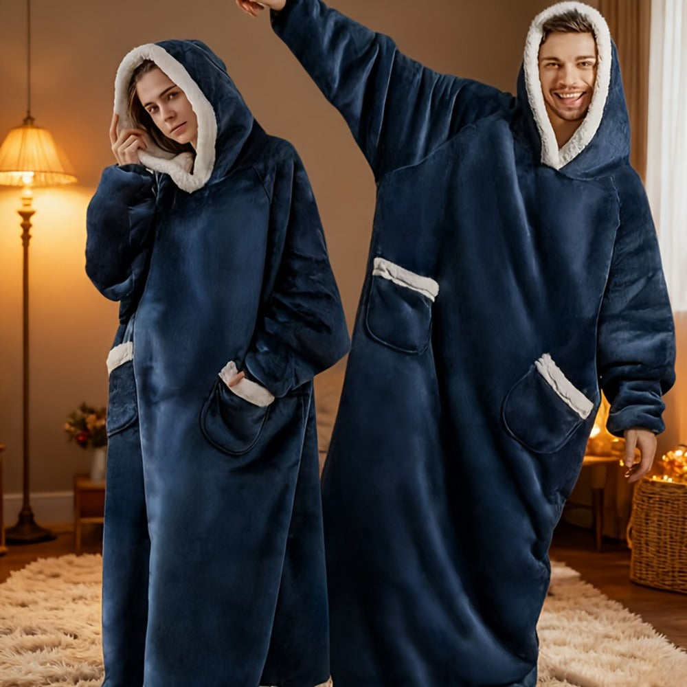 Plaid Fleece Wearable Hooded Blanket ¨C 400gsm Warm Cozy Oversized Hoodie Bedspread, Machine Washable, 4 Colors, 70¡± Length