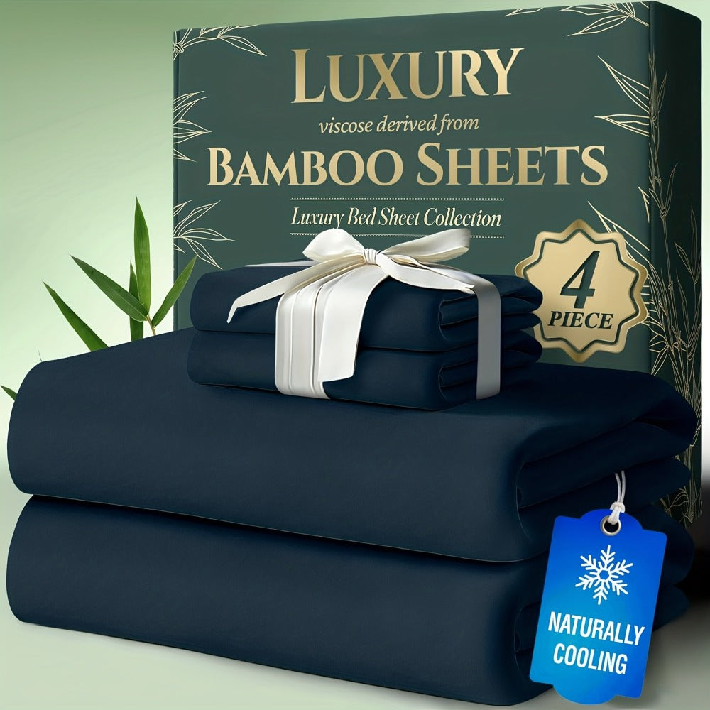Bamboo Bed Sheet Set Twin Full Queen King - Cooling Soft Deep Pocket Fitted Sheets for Hot Sleepers, Moisture-Wicking Breathable Bedding Set Multiple Colors