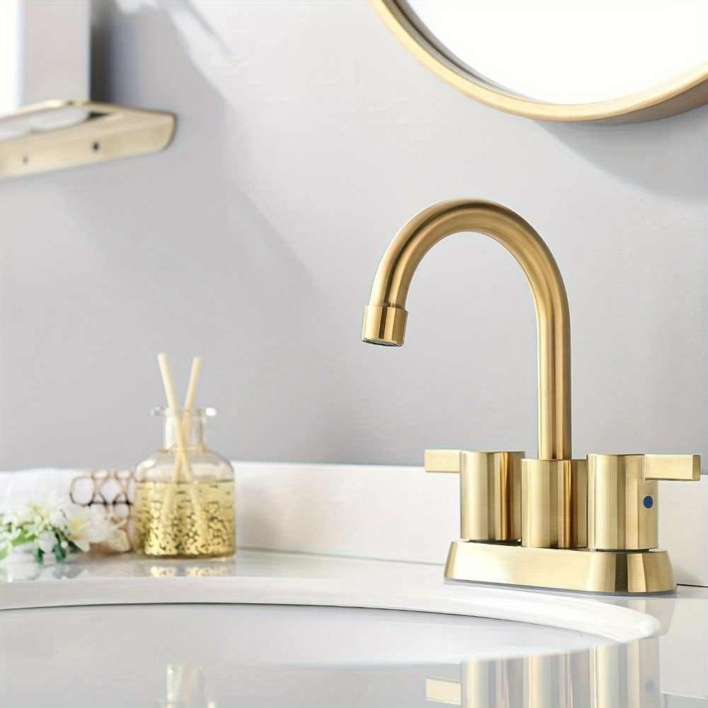 Bathroom Faucet 4-Inch 2-Handle Centerset ¨C 360¡ã Swivel Spout, Pop-Up Drain & Supply Lines Included, 2-3 Hole Vanity Sink Faucet for RV & Home, Brushed Gold, Matte Black, Nickel & Chrome
