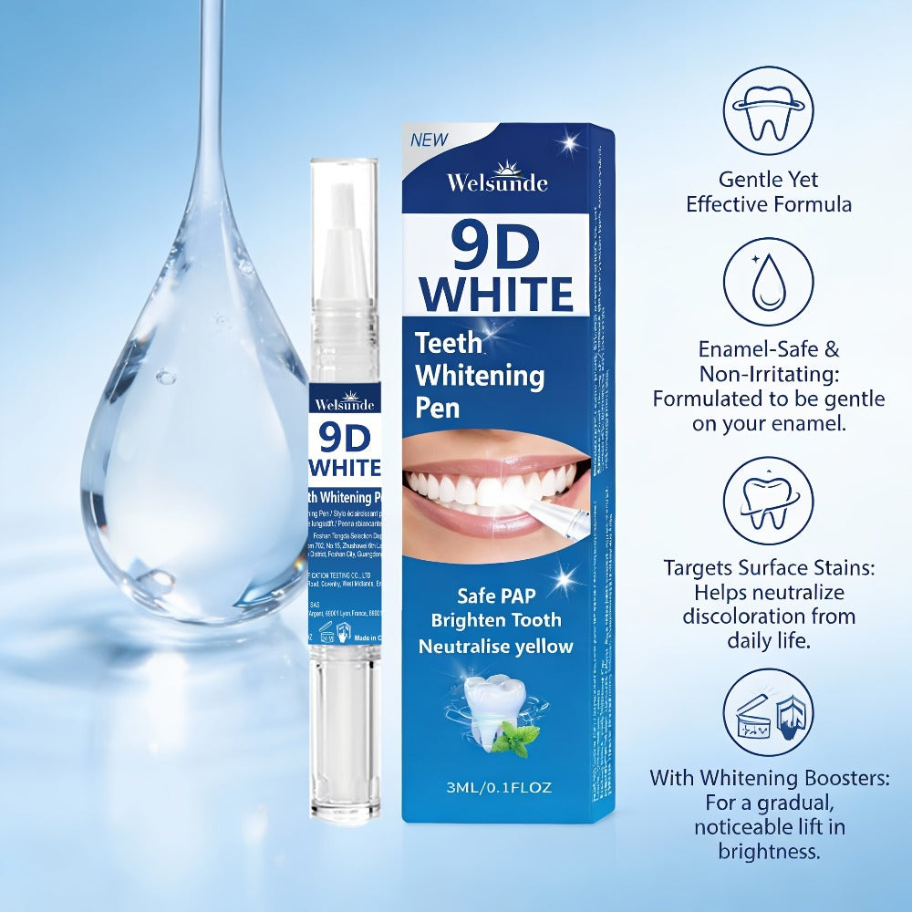 Teeth Whitening Pen 2pcs 9D Powerful Whitening Neutralize Yellow Stains Brighten Teeth Gum Care No Rinse Easy Application for Home Travel Oral Care