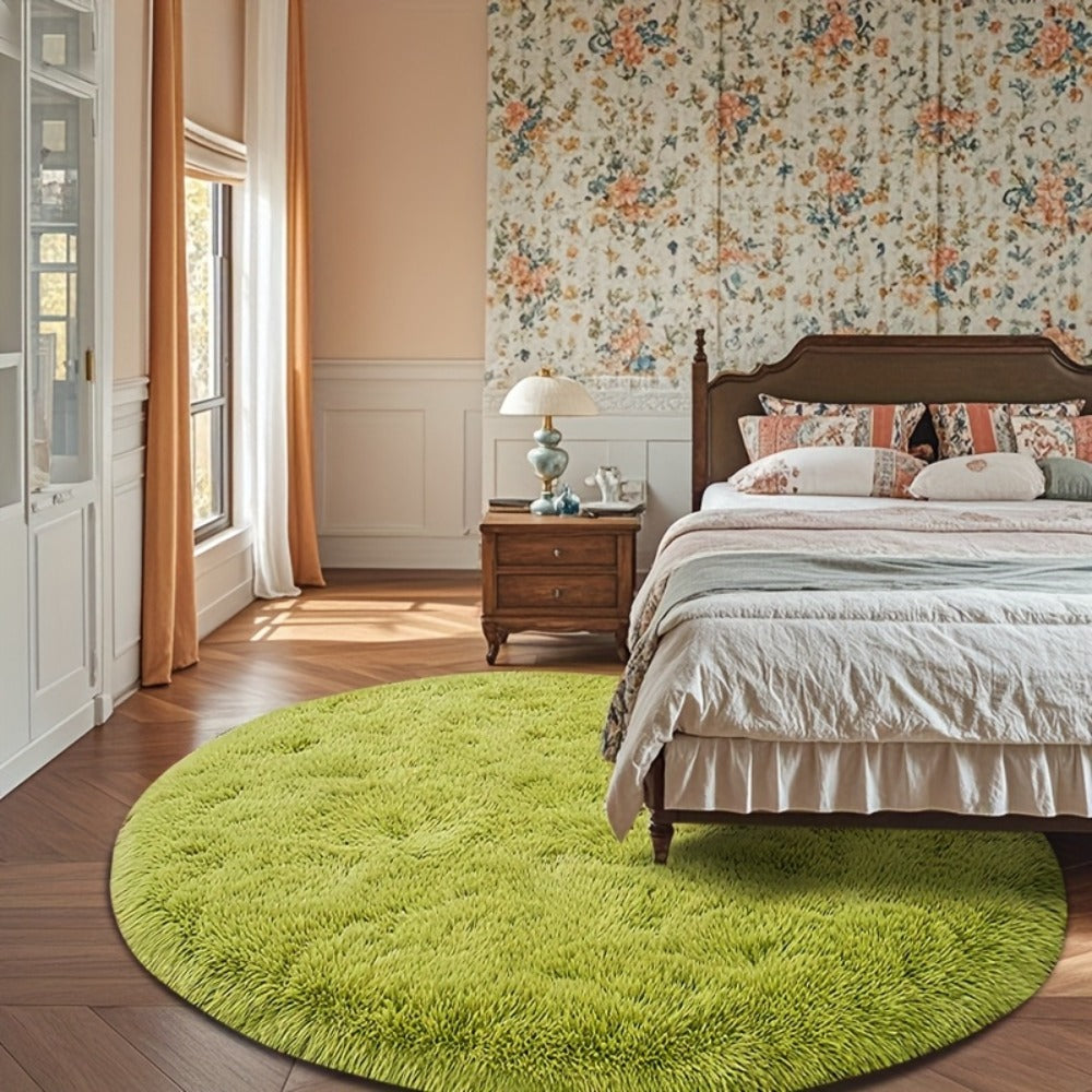 Round Faux Fur Area Rug - Soft Plush Circle Carpet for Living Room Bedroom, Machine Washable, Multiple Colors & Sizes