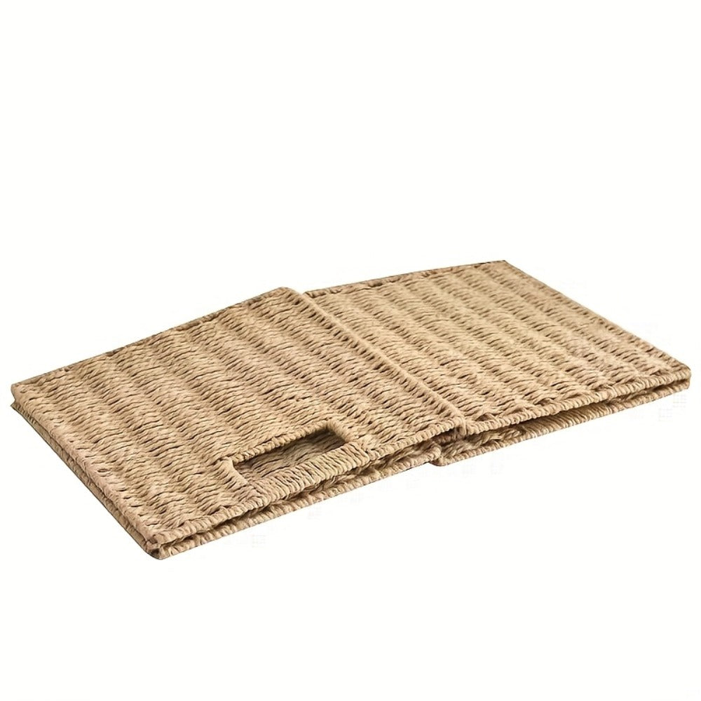 Rattan Storage Basket Foldable Square Wicker Laundry Hamper with Frame Natural Handwoven Organizer Bin for Bedroom Living Room Bathroom Clothes Toys