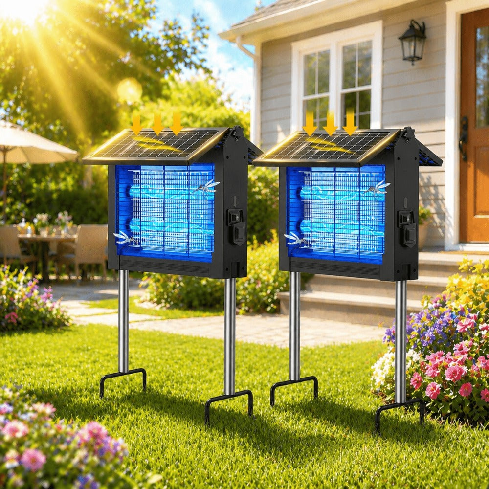 Solar Bug Zapper Outdoor ¨C 4500V Electric Mosquito Killer with Dual Solar Panels & USB Charging, Auto On/Off Light Sensor, IPX4 Waterproof Insect Trap for Patio, Backyard, Garden & Camping