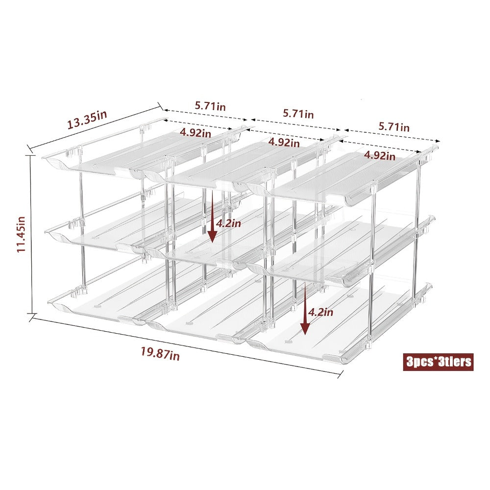 Can Storage Rack Pantry Organizer 36-Can Capacity 3-Tier Auto-Rolling Stackable | Transparent PET Canned Food Organizer for Kitchen Pantry Garage Dorm | Tool-Free Assembly for Soda Soup Vegetable Cans