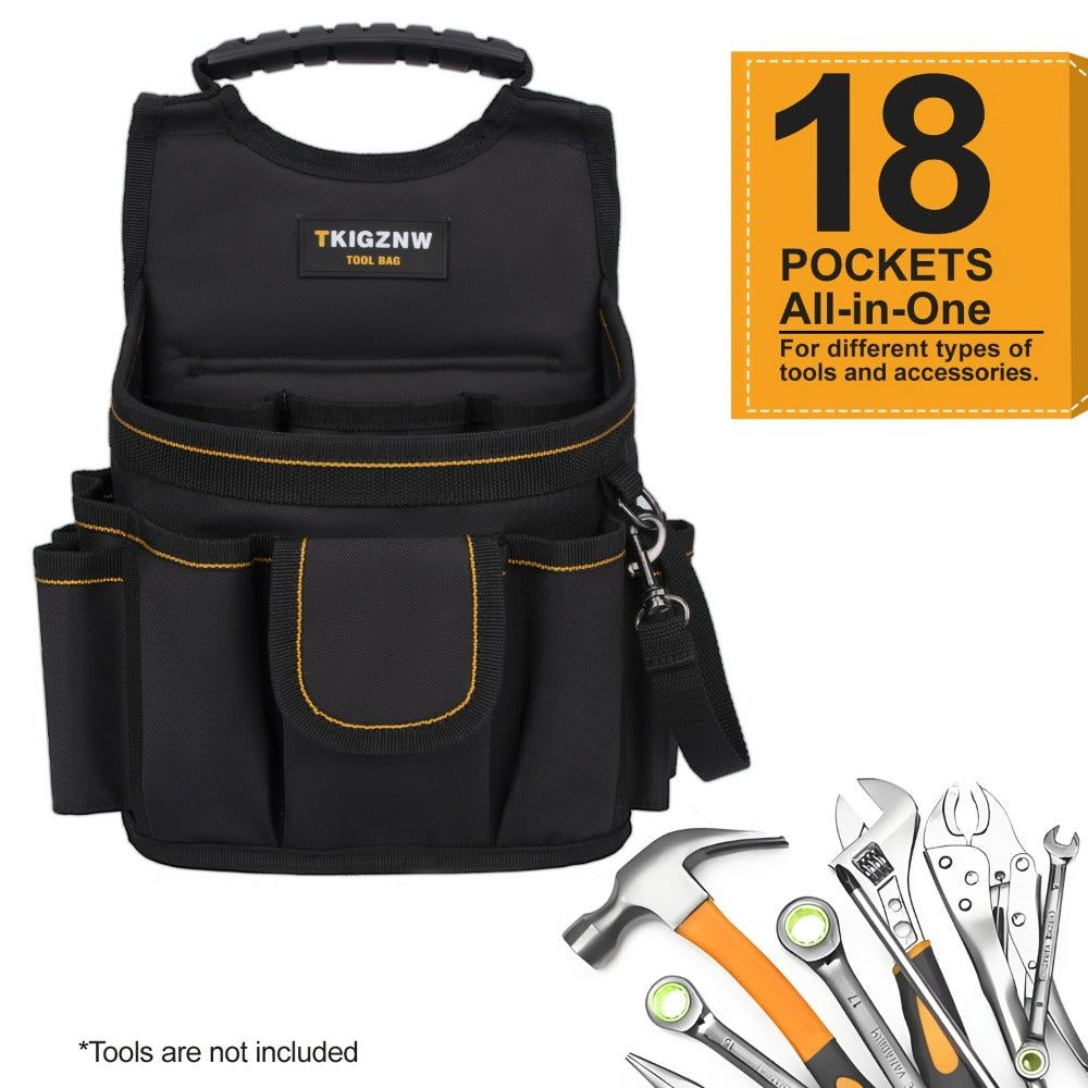 Tool Belt Bag Heavy Duty - 18-Pocket Large Capacity Tool Organizer Pouch with Wide Mouth Opening, Heavy-Duty Polyester for Construction, Plumbing, Electricians, DIY Projects & Professional Home Use